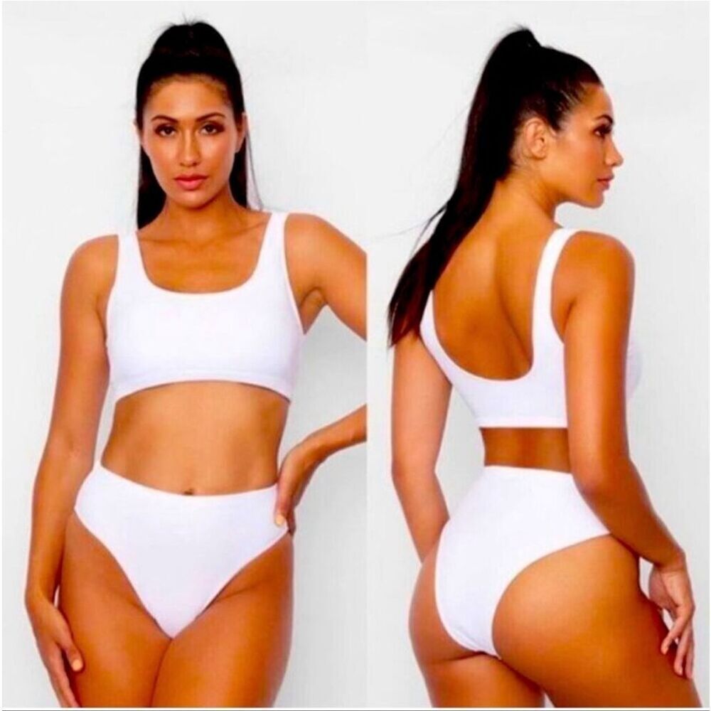 Frederick’s of Hollywood White High Waisted Cheeky Verda Bikini Set M New